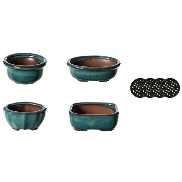 Gardenised Decorative Mini Glazed Ceramic Bonsai Succulent Pots Flower Planter with Drainage Holes, 4 Pack