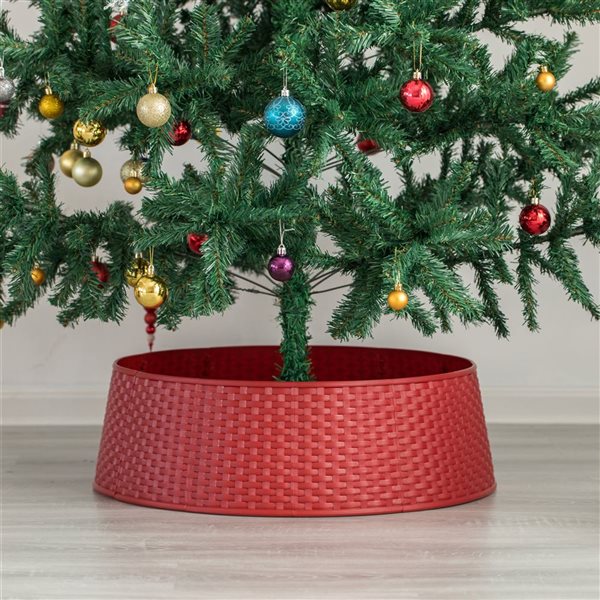 Gardenised Large Rattan Christmas Tree Skirt, Red