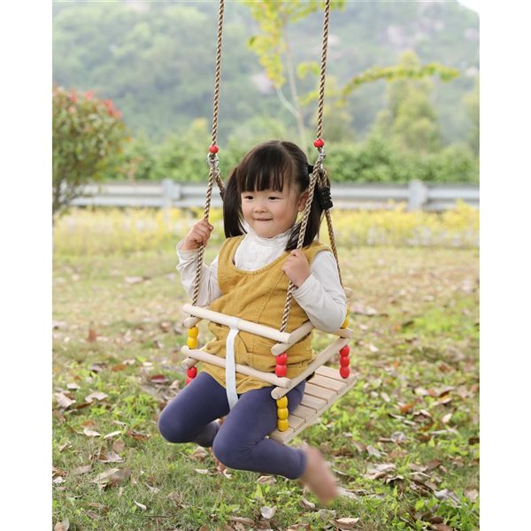 PLAYBERG Wooden Baby Swing with Hanging Ropes, for Babies and Toddlers