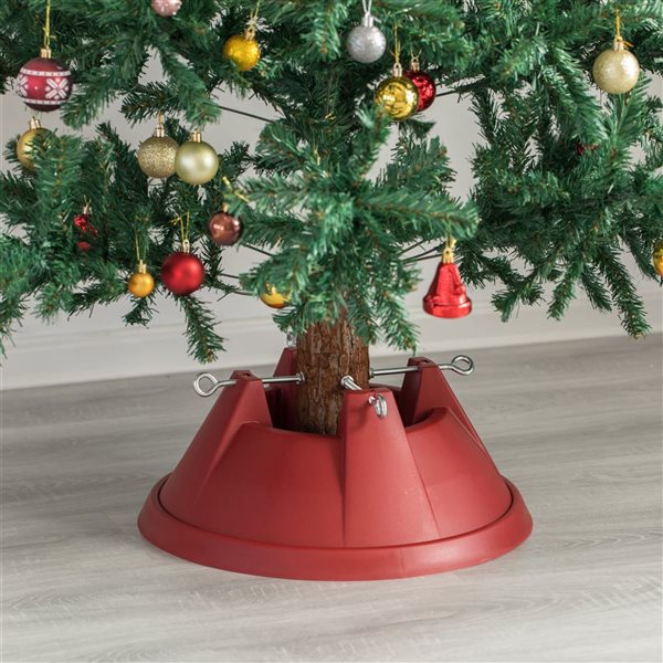 Gardenised Plastic Christmas Tree Stand With Screw Fastener, Red