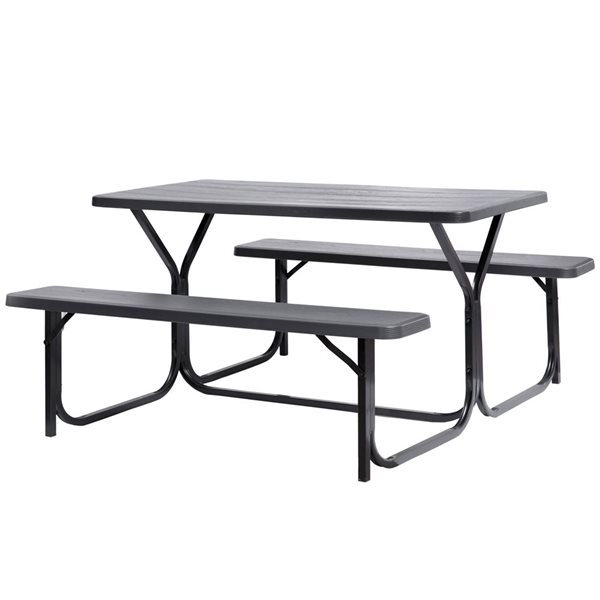 Gardenised Outdoor Gray Woodgrain Picnic Table Set with Metal Frame, 5 Feet Long