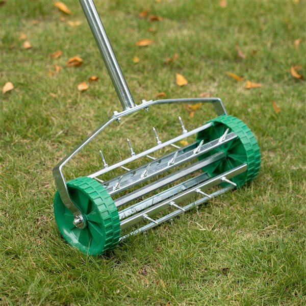 Gardenised Rolling Spike Lawn Aerator with Steel Handle and Sharp Metal Tines