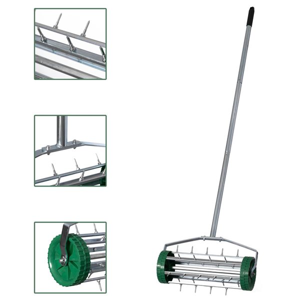 Gardenised Rolling Spike Lawn Aerator with Steel Handle and Sharp Metal Tines