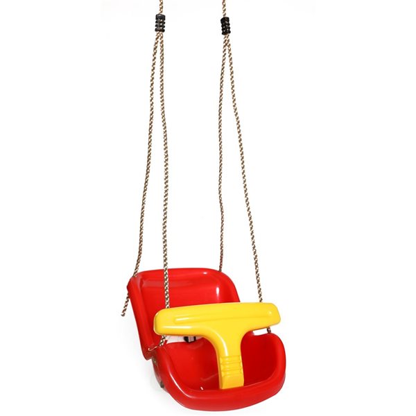 PLAYBERG Red Plastic Baby and Toddler Swing Seat with Hanging Ropes