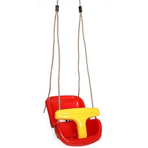 PLAYBERG Red Plastic Baby and Toddler Swing Seat with Hanging Ropes