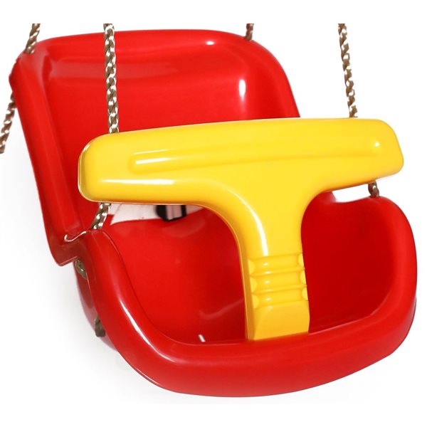 PLAYBERG Red Plastic Baby and Toddler Swing Seat with Hanging Ropes