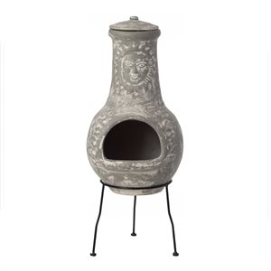 Vintiquewise Outdoor Clay Chiminea Fireplace Sun Design Wood Burning Fire Pit with Sturdy Metal Stand, Terra Cotta