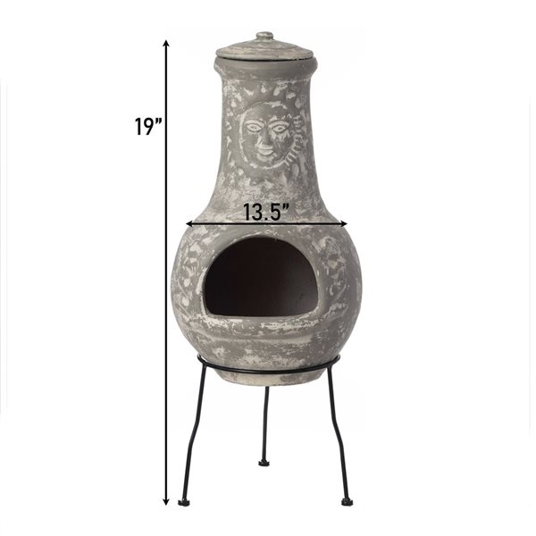 Vintiquewise Outdoor Clay Chiminea Fireplace Sun Design Wood Burning Fire Pit with Sturdy Metal Stand, Terra Cotta