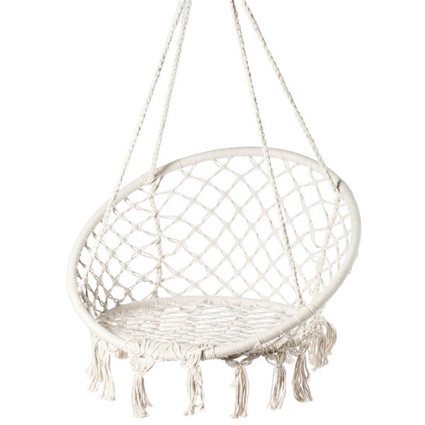 PLAYBERG Round Hanging Hammock Cotton Rope Macrame Swing Chair for Indoor and Outdoor