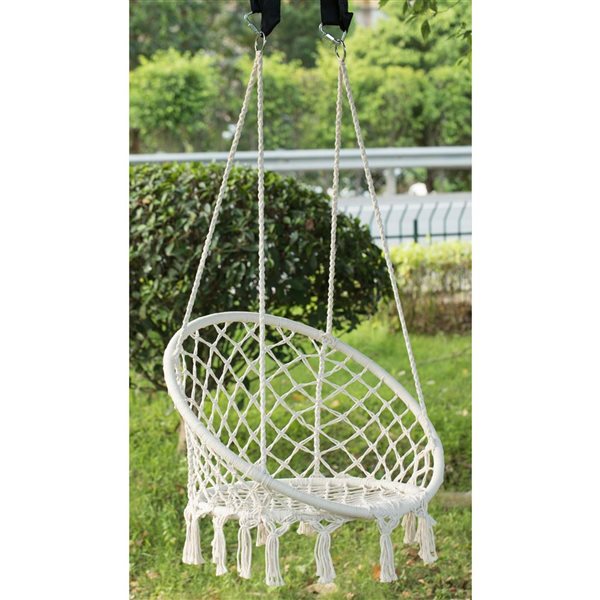 PLAYBERG Round Hanging Hammock Cotton Rope Macrame Swing Chair for Indoor and Outdoor