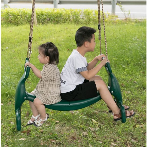 PLAYBERG Outdoor Swingset Plastic Double Glider Playground Patio 2 Person Kids Fun Swing, Green