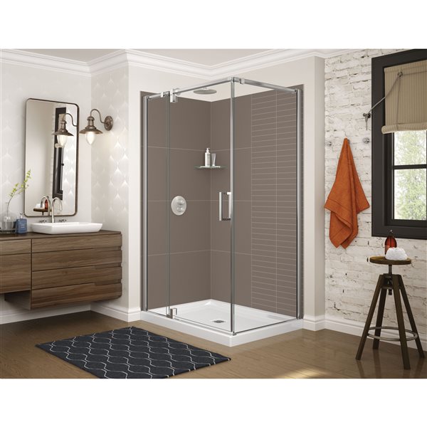 Maax Utile Composite Direct-to-Stud Two-Piece Corner Shower Wall Kit in Erosion Taupe