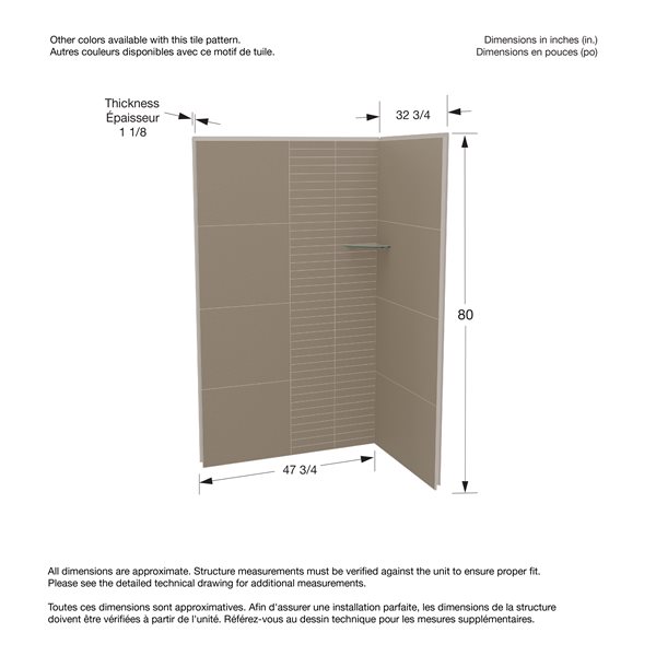 Maax Utile Composite Direct-to-Stud Two-Piece Corner Shower Wall Kit in Erosion Taupe