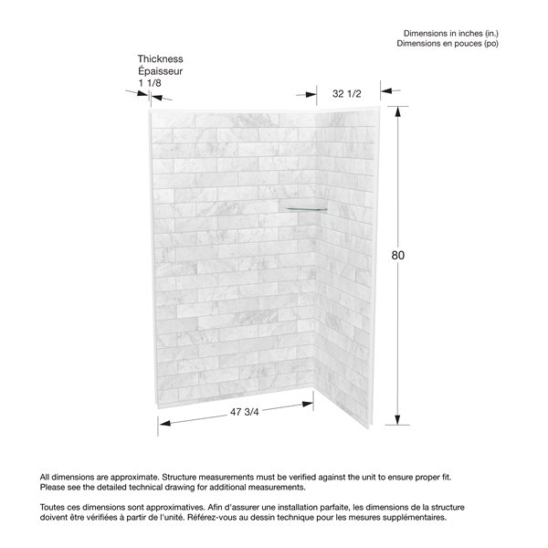 Maax Utile Composite Direct-to-Stud Two-Piece Corner Shower Wall Kit in Marble Carrara