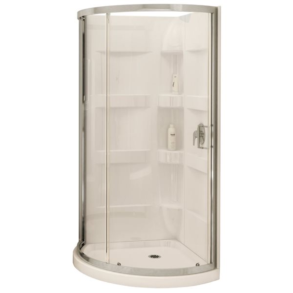 Maax Charlotte 34 x 34-in Acrylic Center Drain Shower Kit in White with Clear glass in Brushed Nickel