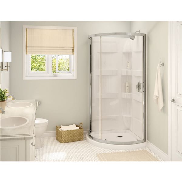 Maax Charlotte 34 x 34-in Acrylic Center Drain Shower Kit in White with Clear glass in Brushed Nickel