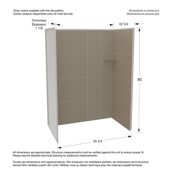 Maax Utile Composite Direct-to-Stud Three-Piece Alcove Shower Wall Kit in Erosion Taupe