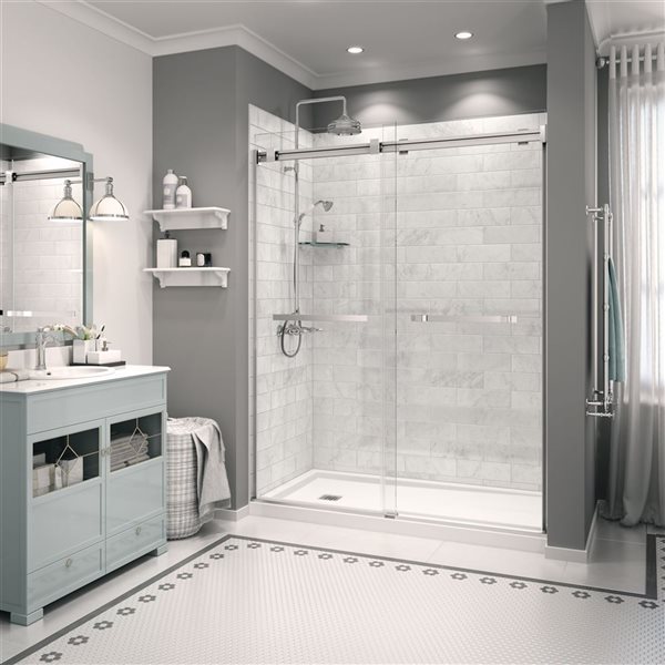 Maax Utile Composite Direct-to-Stud Three-Piece Alcove Shower Wall Kit in Marble Carrara