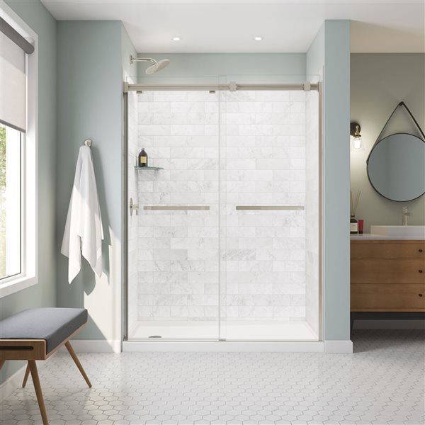 Maax Utile Composite Direct-to-Stud Three-Piece Alcove Shower Wall Kit in Marble Carrara