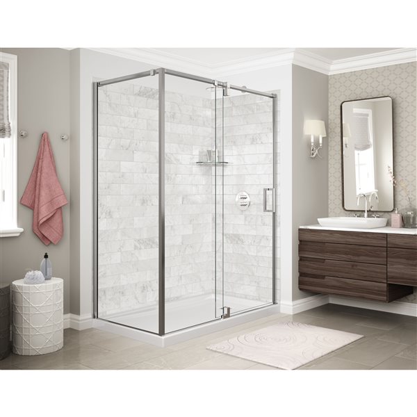 Maax Utile Composite Direct-to-Stud Two-Piece Corner Shower Wall Kit in Marble Carrara