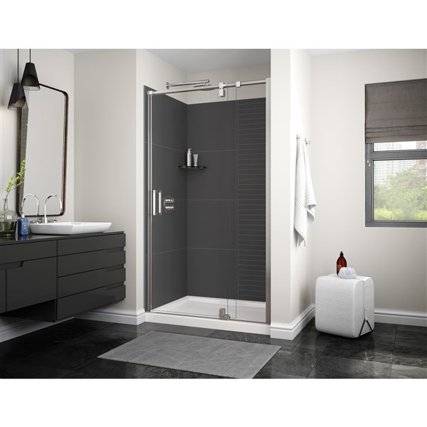 Maax Utile Composite Direct-to-Stud Three-Piece Alcove Shower Wall Kit in Erosion Charcoal