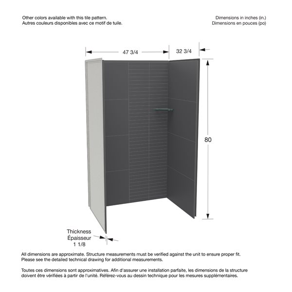 Maax Utile Composite Direct-to-Stud Three-Piece Alcove Shower Wall Kit in Erosion Charcoal