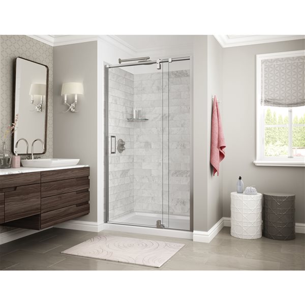 Maax Utile Composite Direct-to-Stud Three-Piece Alcove Shower Wall Kit in Marble Carrara