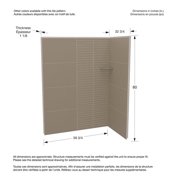 Maax Utile Composite Direct-to-Stud Two-Piece Corner Shower Wall Kit in Erosion Taupe