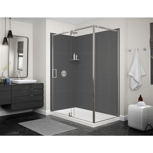 Maax Utile Composite Direct-to-Stud Two-Piece Corner Shower Wall Kit in Erosion Charcoal