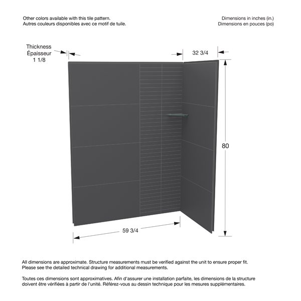Maax Utile Composite Direct-to-Stud Two-Piece Corner Shower Wall Kit in Erosion Charcoal