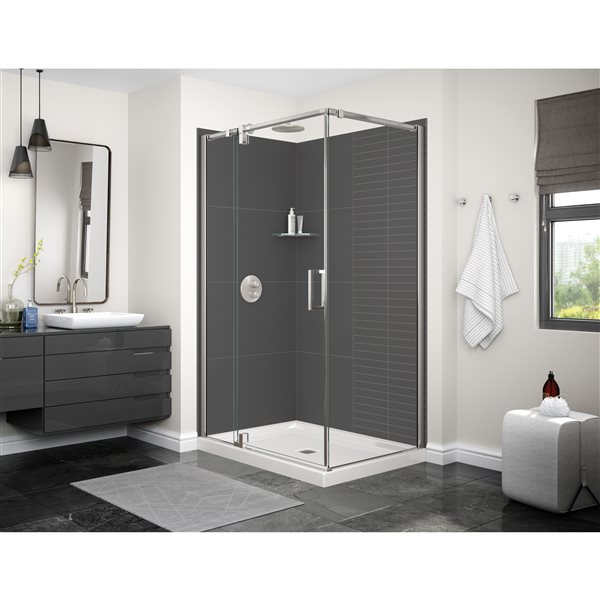 Maax Utile Composite Direct-to-Stud Two-Piece Corner Shower Wall Kit in Erosion Charcoal