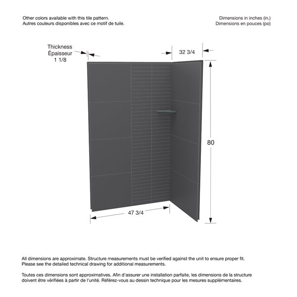 Maax Utile Composite Direct-to-Stud Two-Piece Corner Shower Wall Kit in Erosion Charcoal