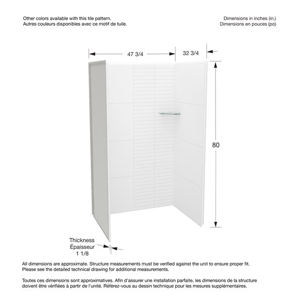 Maax Utile Composite Direct-to-Stud Three-Piece Alcove Shower Wall Kit in Erosion Bora White