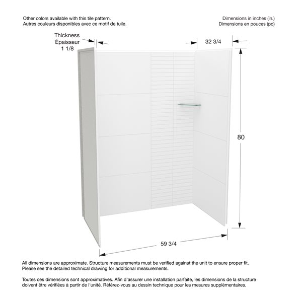 Maax Utile Composite Direct-to-Stud Three-Piece Alcove Shower Wall Kit in Erosion Bora White
