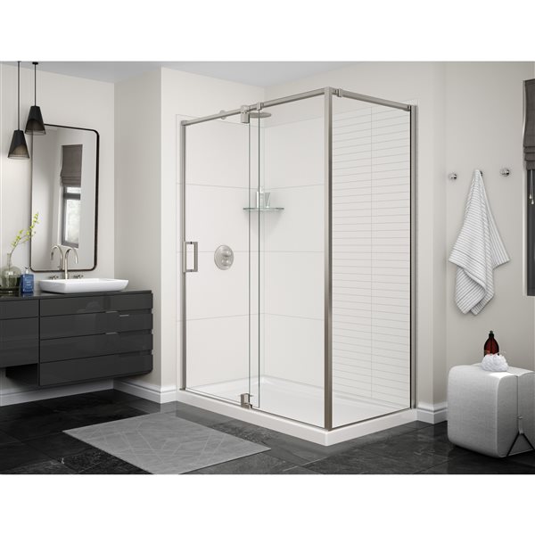 Maax Utile Composite Direct-to-Stud Two-Piece Corner Shower Wall Kit in Erosion Bora White