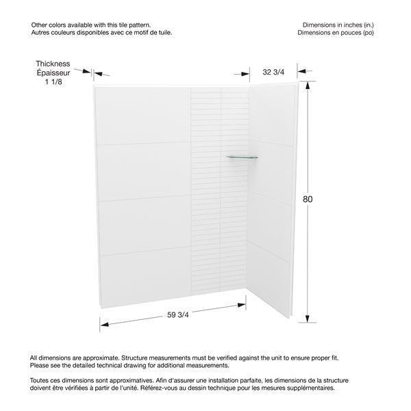 Maax Utile Composite Direct-to-Stud Two-Piece Corner Shower Wall Kit in Erosion Bora White