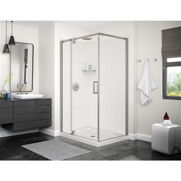 Maax Utile Composite Direct-to-Stud Two-Piece Corner Shower Wall Kit in Erosion Bora White