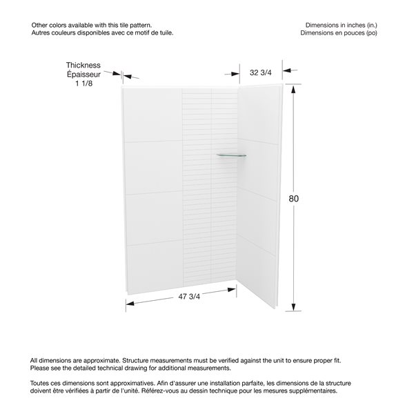 Maax Utile Composite Direct-to-Stud Two-Piece Corner Shower Wall Kit in Erosion Bora White