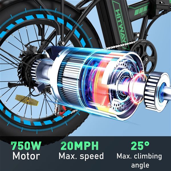 HITWAY 750 W 48 V 15 Ah Shimano 7-Speed Transmission Electric Bike with 20*4.0-in Fat Tire and IP54 Waterproof