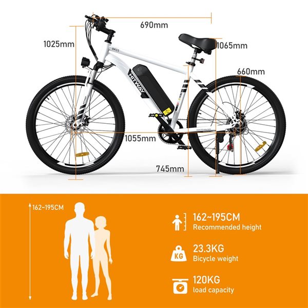 HITWAY 500 W 36 V 12 Ah Shimano 7-Speed Transmission Electric Bike with 26-in Tire and IP54 Waterproof Mountain E Bike