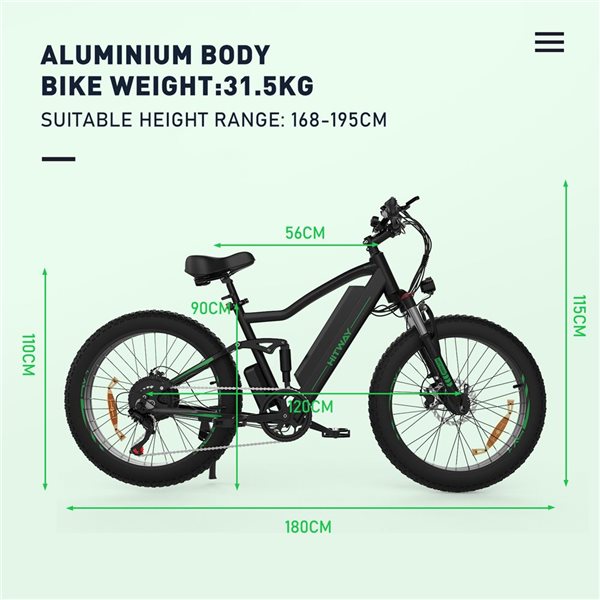 HITWAY 750 W 48 V 15 Ah Electric Bike with 26*4.0-in Fat Tire and IP54 Waterproof