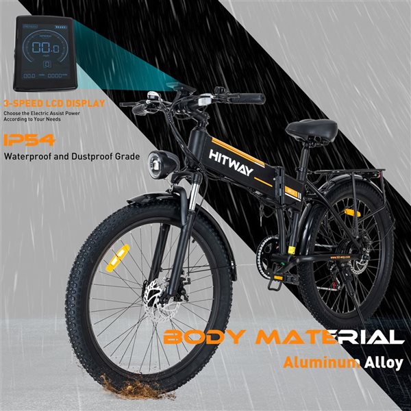 HITWAY 750 W 48 V 15 Ah Shimano 7-Speed Transmission Electric Bike with 26*3.0-in Fat Tire and IP54 Waterproof