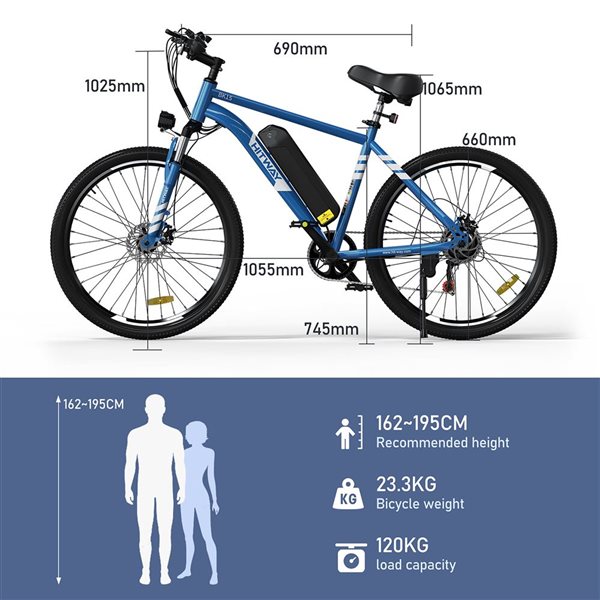 HITWAY 500 W 36 V 12 Ah Shimano 7-Speed Transmission Electric Bike with 26-in Tire and IP54 Waterproof Mountain E Bike