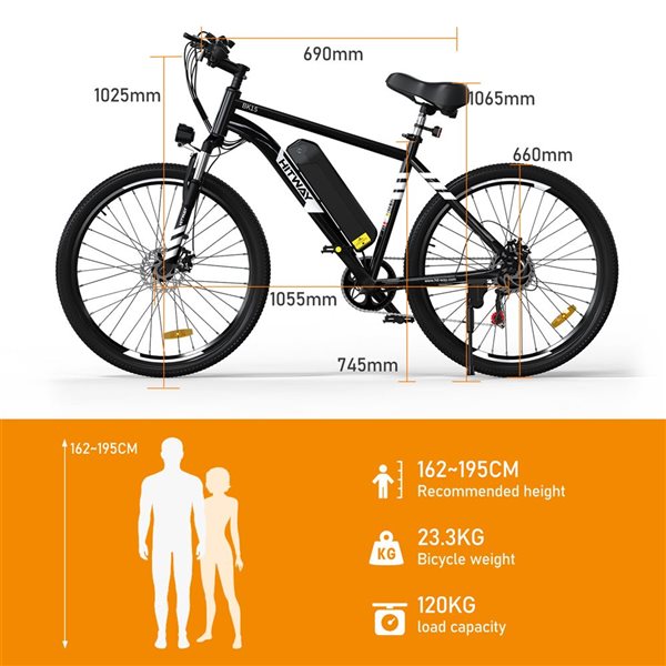 HITWAY 500 W 36 V 12 Ah Shimano 7-Speed Transmission Electric Bike with 26-in Tire and IP54 Waterproof Mountain E Bike