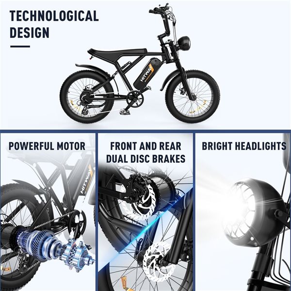 HITWAY 750 W 48 V 18 Ah Shimano 7-Speed Transmission Electric Bike with 20*4.0-in Fat Tire and IP54 Waterproof