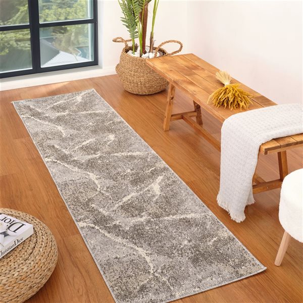 Rug Branch Jules 2 x 8-ft Grey/Beige Modern Abstract Marble Design Indoor Runner Rug