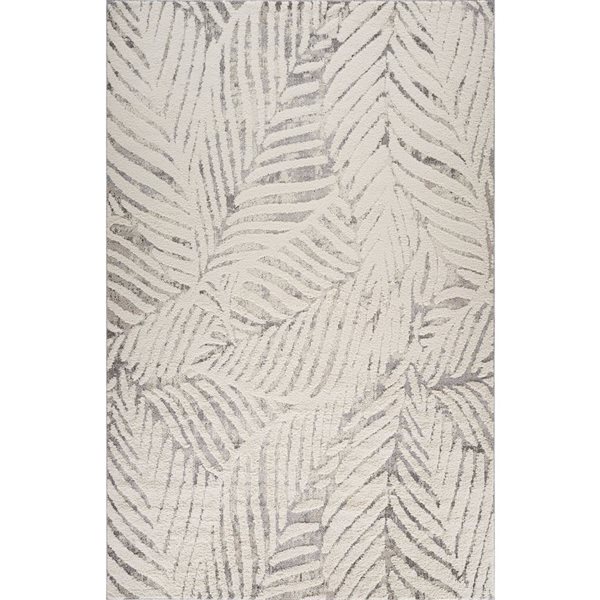 Tapis de passage décoratif Nimbus de Rug Branch 4 x 6 pi moderne à motif botanique crème/gris