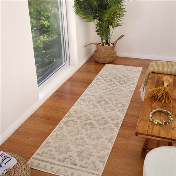 Tapis de passage décoratif Astra de Rug Branch 2 x 8 pi moderne abstrait style marocain crème/beige