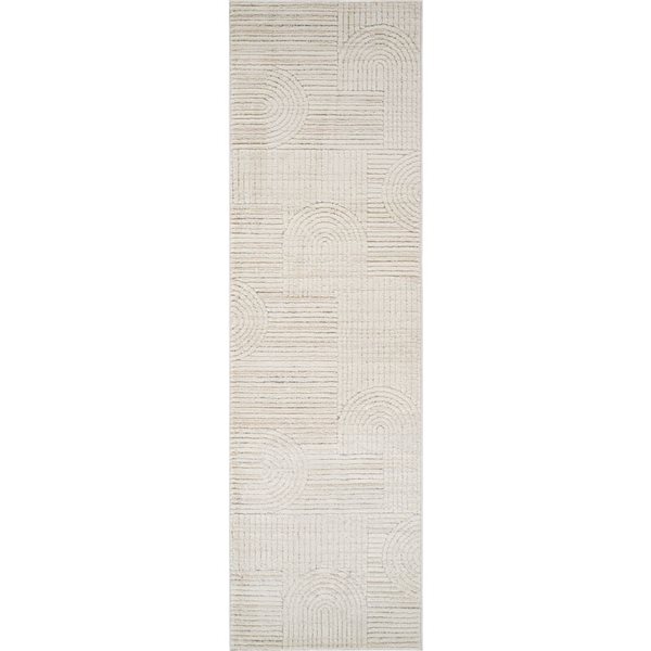 Tapis de passage décoratif Astra de Rug Branch 2 x 8 pi moderne abstrait motif géométrique crème/beige