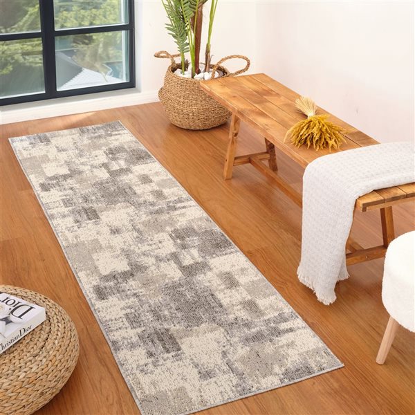 Tapis de passage décoratif Jules de Rug Branch 2 x 8 pi style moderne abstrait beige/gris